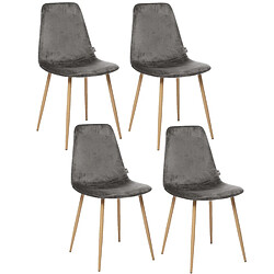 Toilinux Lot de 4 Chaises en polyester effet velours et pieds en fer Roka - Gris Toilinux - Lot de 4 Chaises en polyester effet velours et pieds en fer Roka - Gris - Design