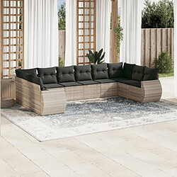 vidaXL Salon de jardin avec coussins 10 pcs gris clair résine tressée 