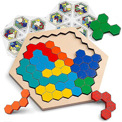 Universal Puzzle hexagone en bois pour les enfants adultes forme du bloc de motif de tangram cerveau 