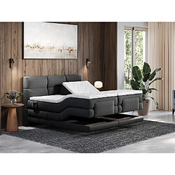 Avis Vente-Unique Ensemble complet boxspring tête de lit capitonnée + sommiers relaxation électrique + matelas + surmatelas - 2 x 90 x 200 cm - Tissu - Anthracite - LODI de PALACIO