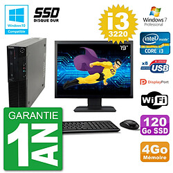 PC Lenovo M82 SFF Ecran 19" i3-3220 RAM 4Go SSD 120Go Graveur DVD Wifi W7 - Occasion