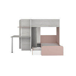 Vente-Unique Lits superposés d'angle 2 x 90 x 190 cm - Avec bureau - Gris, blanc et rose - SAMUEL pas cher