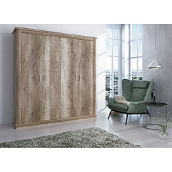 Pegane Armoire, placard garde-robe coloris Chêne vieilli - Longueur 196 x Profondeur 53 x Hauteur 208 cm