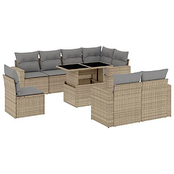 vidaXL Salon de jardin avec coussins 9 pcs beige résine tressée