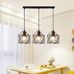 Stoex Lustre suspension Luminaire Vintage Cage Métal forme Diamant, 3 Lampes E27 Lustr pas cher