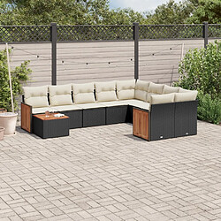 vidaXL Salon de jardin 10 pcs avec coussins noir résine tressée 