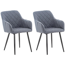 Decoshop26 Lot de 2 chaises de salle à manger design retro coutures décoratives en losanges assise en tissu gris foncé 10_0001568