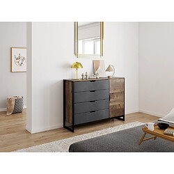 Vente-Unique Commode LAONILE - 1 porte et 4 tiroirs - Noyer et anthracite 