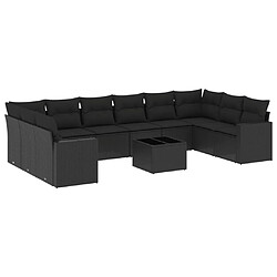 vidaXL Salon de jardin 11 pcs avec coussins noir résine tressée