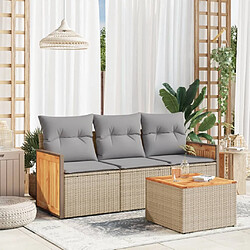 vidaXL Salon de jardin avec coussins 4 pcs beige résine tressée 