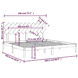 vidaXL Cadre de lit Noir 200x200 cm Bois massif pas cher