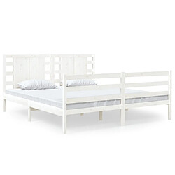 Maison Chic Lit Moderne Chambre - Cadre/structure de lit pour adulte Blanc Bois de pin massif 135x190 cm Double -MN46803