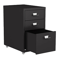 Helloshop26 Caisson de bureau meuble de rangement pour documents dossiers fournitures de bureau à roulettes acier 48 x 28 x 41 cm noir mat 03_0006333