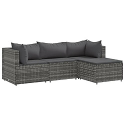 vidaXL Salon de jardin 4 pcs avec coussins Gris Résine tressée