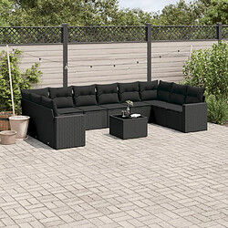 vidaXL Salon de jardin 11 pcs avec coussins noir résine tressée 