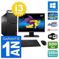 PC Tour Lenovo M700 Ecran 19" Core i3-6100 RAM 32Go Disque 500Go Windows 10 Wifi - Occasion