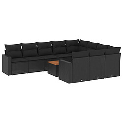 vidaXL Salon de jardin 11 pcs avec coussins noir résine tressée