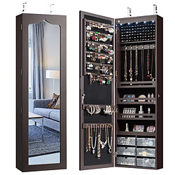 Helloshop26 Armoire à bijoux murale led avec miroir 6 tiroirs hauteur du crochet ajustable 120 x 36,5 x 11,5 cm marron 20_0007711 