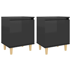 vidaXL Tables de chevet pieds en bois 2 pcs Noir brillant 40x30x50 cm