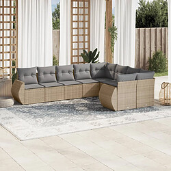 vidaXL Salon de jardin avec coussins 9 pcs beige résine tressée