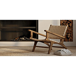 ICONIK INTERIOR Chaise longue avec accoudoirs - Chaise design Boho Bali - Bois et cuir - Recia Marron