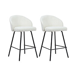 Mes Lot de 2 chaises de bar 50x52x87 cm en tissu bouclette blanc 