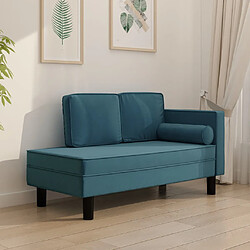 vidaXL Chaise longue avec coussins et traversin bleu velours