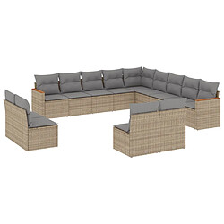 vidaXL Salon de jardin avec coussins 13 pcs beige résine tressée