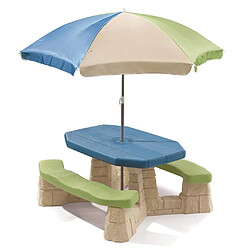 Step 2 Step2 Naturally Playful Table Picnic Enfant en Vert / Bleu avec Parasol | Banc Pique Nique pour Enfants en Plastique 