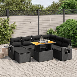 vidaXL Salon de jardin 8 pcs avec coussins noir résine tressée 