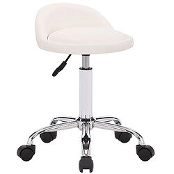 Decoshop26 Tabouret de travail sur roulettes hauteur réglable support en métal assise en synthétique blanc TABO10191