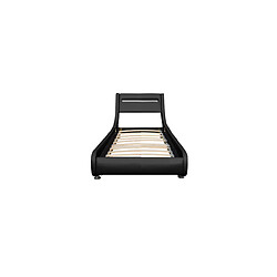 Nuits D'Or Lit ava pour matelas 90x190-Sommier+Tête de Lit eclairage LED Incurve Couleur NOIR+Pieds en 5cm pour matelas-13 Lattes 