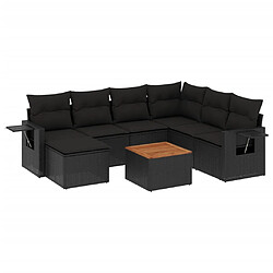 vidaXL Salon de jardin 8 pcs avec coussins noir résine tressée