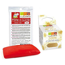 Scrapcooking Pâte à sucre rouge 100 g + paillettes dorées