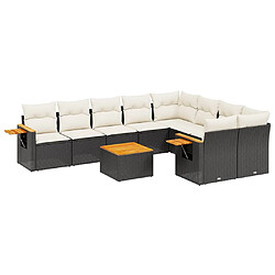 vidaXL Salon de jardin 10 pcs avec coussins noir résine tressée