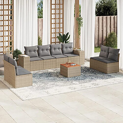 vidaXL Salon de jardin avec coussins 9 pcs beige résine tressée