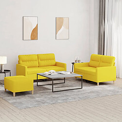 vidaXL Ensemble de canapés 3 pcs avec coussins Jaune clair Tissu