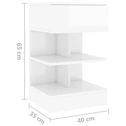 vidaXL Tables de chevet 2 pcs Blanc brillant 40x35x65 cm pas cher