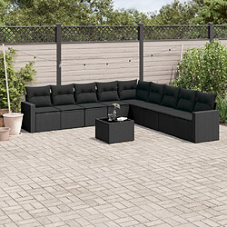 vidaXL Salon de jardin 10 pcs avec coussins noir résine tressée 