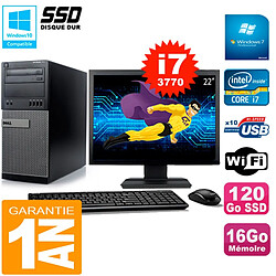 PC Tour DELL 7010 Ecran 22" Core I7-3770 RAM 16Go Disque 120 Go SSD Wifi W7