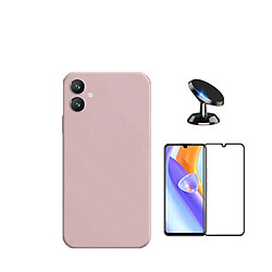 Kit de film en verre trempé de la couverture 5D + couvercle de silicone liquide + SuppOrt Magnétique Phonecare pour Samsung Galaxy A05 - rose