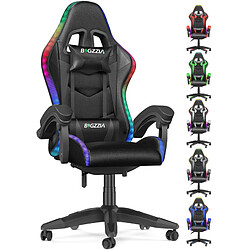 Chaise de jeu avec lumières LED RGB - chaises de jeu vidéo Rattantree - Chaise de bureau ergonomique - Support dorsal haut - Support lombaire - Chaise de jeu PC Noir