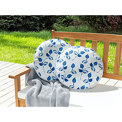 Beliani Lot de 2 coussins d'extérieur à motif de feuilles blanc et bleu d 40 cm TORBORA