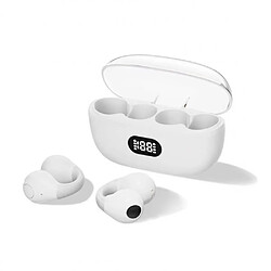 General Écouteurs sans fil à conduction osseuse avec clip d'oreille Bluetooth 5.3, mini écouteurs de course à pied étanches, suppression du bruit/qualité Hifi/longue durée de vie de la batterie(laiteux) 