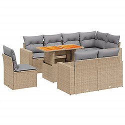 vidaXL Salon de jardin avec coussins 9 pcs beige résine tressée