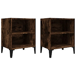 Maison Chic Lot de 2 Tables de chevet,Table de nuit,Table d'appoint pour salon pieds en métal - Chêne fumé 40x30x50 cm -MN93263