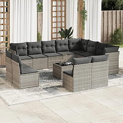 vidaXL Salon de jardin avec coussins 13 pcs gris clair résine tressée