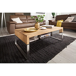 Pegane Table basse en chêne noueux avec pieds en acier brossé - L70 x H39 x P70 cm