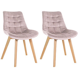 Decoshop26 Lot de 2 chaises de salle à manger design scandinave coutures carrées en velours rose pieds en bois clair 10_0001682 