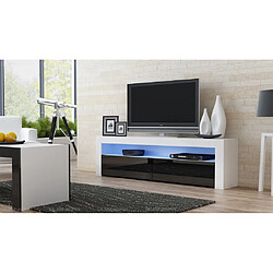 Dusine Meuble TV Savelli LED Blanc MAT et portes Noir laqué 157 cm